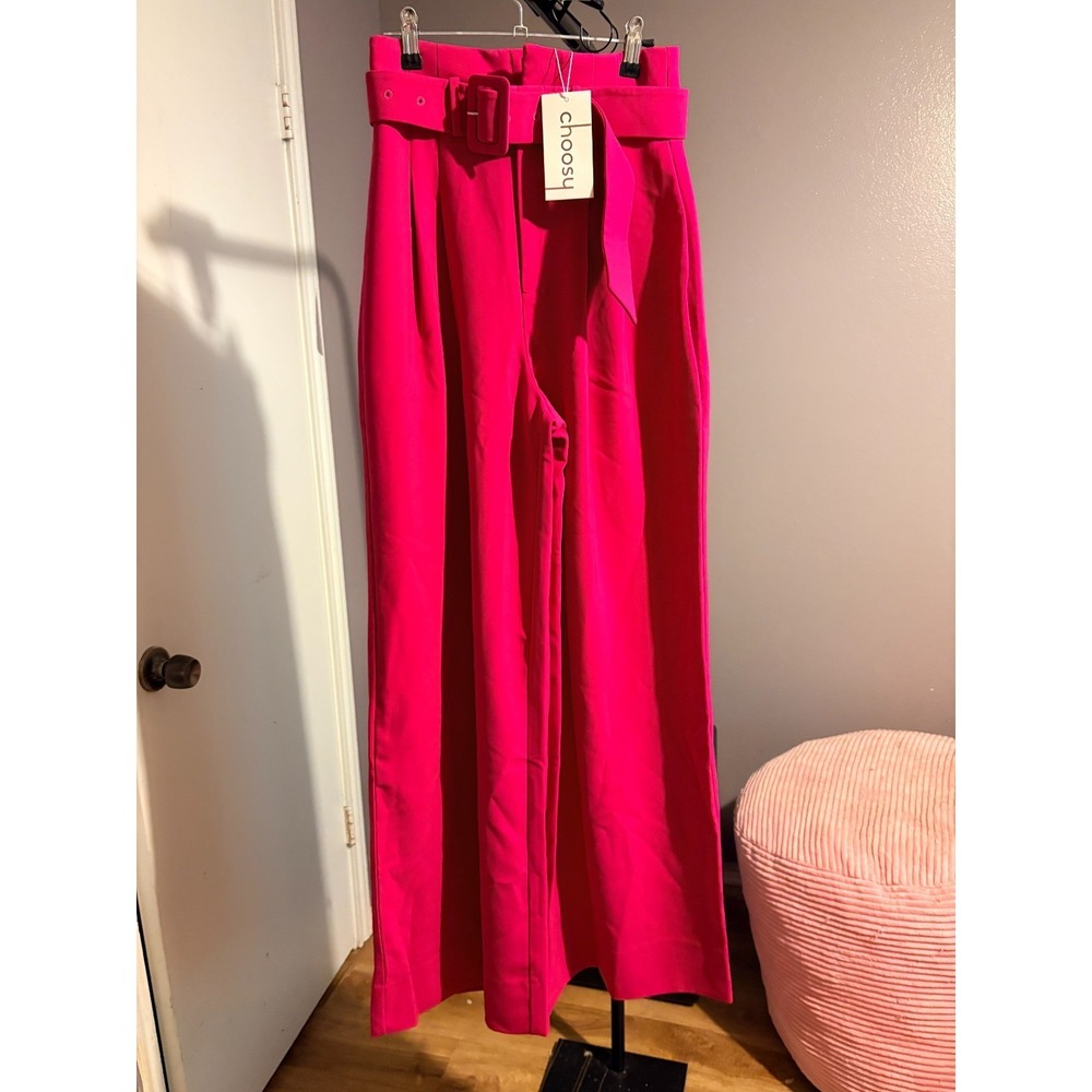 Choosy Hot Pink Dress Slacks, Wide Leg, With Belt Sz 2